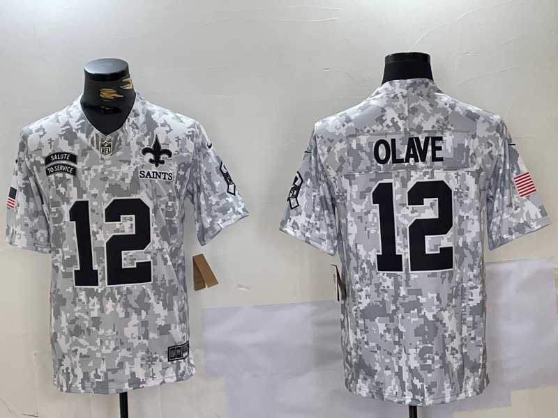 Mens New Orleans Saints #12 Chris Olave Arctic Camo 2024 FUSE Salute to Service Limited Stitched Jersey Dzhi->new orleans saints->NFL Jersey